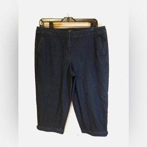 Dark Blue Denim Capri By Talbot Established 1947. Side pockets - buttoned cuff
